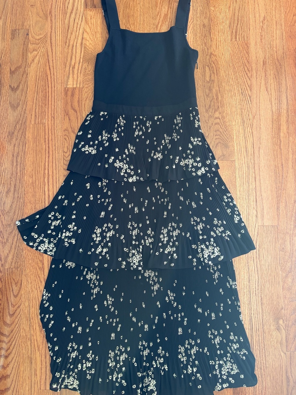 Ted Baker Black Tiered Floral Pleated Dress Size 1